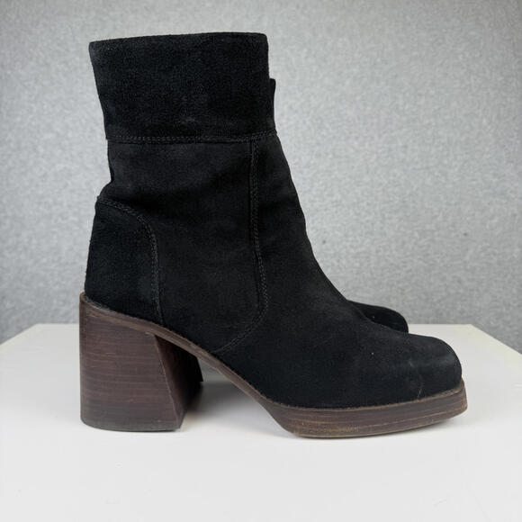 ASOS Shoes - ASOS Design Black Region Suede Mid-Heel Platform Boots Women's Size 8